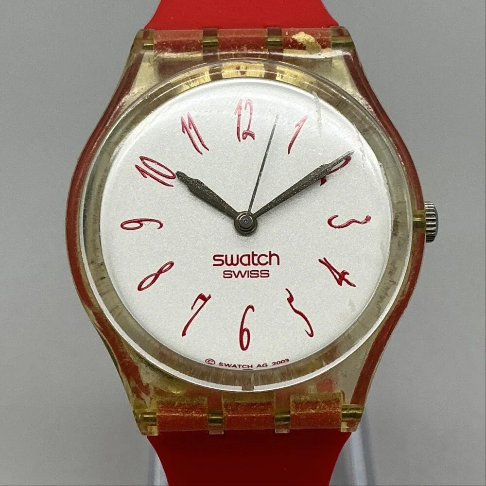 Swatch Lady Infusion Womens Watch 34mm White Dial Red Strap Swiss New Battery